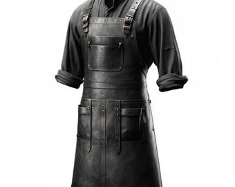 Distressed Black Leather Artisan Apron - Professional Grade Blacksmith & Woodworking Tool Apron - Vintage Style Leather Apron