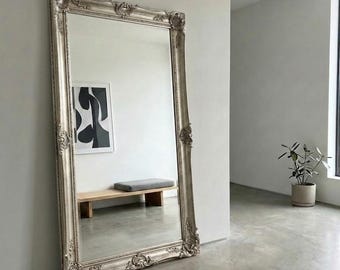 Large Silver Ornate Wooden Mirror 210x95 cm