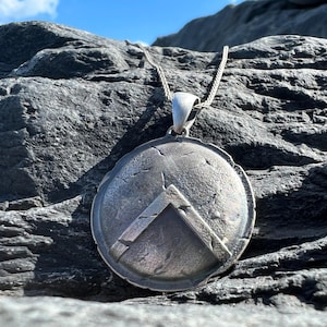 Spartan Shield Necklace, 925 Sterling Silver Lambda Pendant, Ancient Greek Warrior