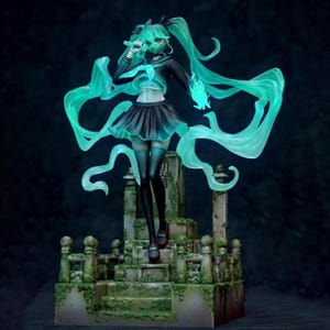 Hatsune Miku Ghost Spirit Idol STL Statue | Anime Singer Diorama (Digital STL File)