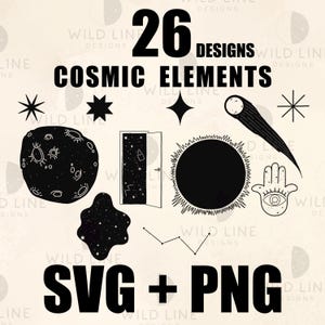 26 kosmiska element SVG-paket, himmelska symboler Clipart, mystisk helig geometri PNG