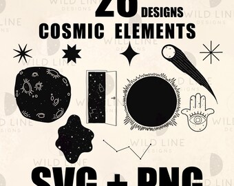 26 Cosmic Elements SVG Bundle, Celestial Symbols Clipart, Mystic Sacred Geometry PNG