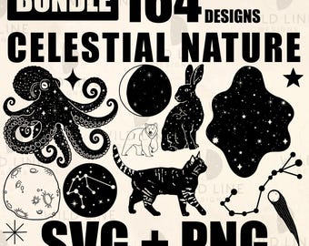 164 Celestial Nature SVG Bundle Animals Moon Space Zodiac Wildlife Clipart Cricut Files PNG