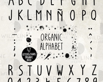 47 Bold Celestial Minimal Alphabet SVG, Hand Made lettering, Mystic Letters PNG, Cricut Font