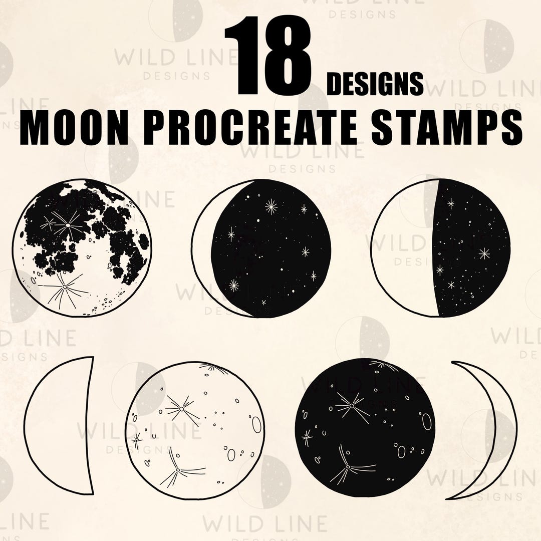 18 Moon Fases Procreate Stamp Brush Set, Celestial Digital Stamps - Etsy