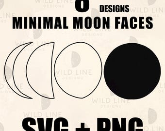 8 Minimal Moon Phases SVG Bundle, Lunar Clipart PNG, Celestial Moon Cricut Cut File