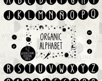 42 Celestial Circle Alphabet SVG, Hand Lettering PNG, Mystic Font Clipart