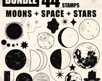 44 Celestial Procreate Stamps Bundle, Moons, Stars and Space Brushes Inspired by Perseu