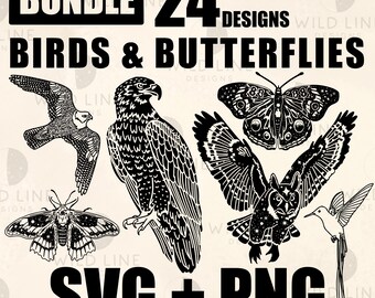 24 Flying Animals SVG Bundle Birds Eagle Falcon Hummingbird Butterfly Celestial Cricut Files