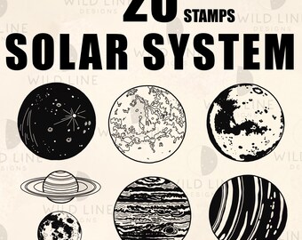 20 Planets Solar System Procreate Stamp Brush Set, Celestial Digital Stamps