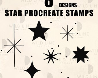 8 Star Procreate Stamp Brush Set, Celestial Digital Stamps