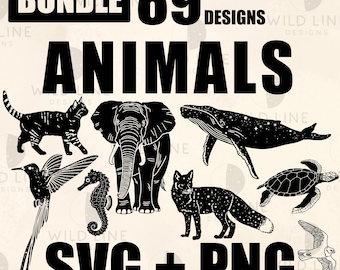 89 Animal SVG Bundle Forest, Ocean, Celestial Designs (SVG, PNG)