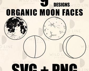 9 Organic Moon Phases SVG, Boho Lunar Clipart, Minimal Moon Tattoo Flash
