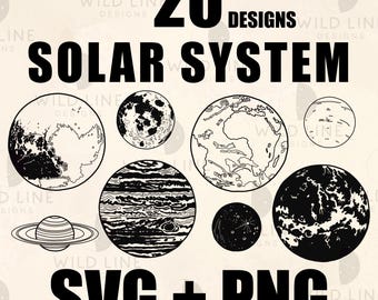 20 Solar System Planets SVG Bundle, Planet Clipart PNG, Space Cricut Cut Files