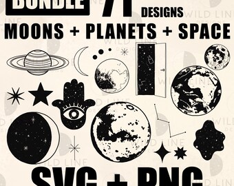 71 Celestial SVG Bundle, Moons, Planets and Space Designs for Cricut and Silhouette