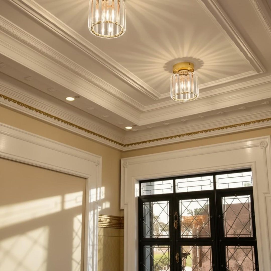 Modern Crystal Flush Mount Ceiling Light, Gold Luxury Entryway Lamp - Etsy