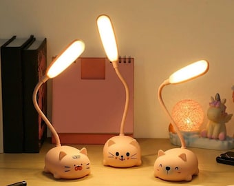 Lámpara de escritorio LED recargable por USB, plegable, con forma de dibujos animados, para leer, estudiar, como luz de noche o para dormitorio.