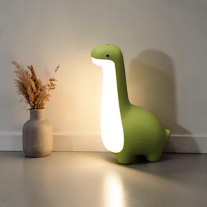 Lampada notturna a LED a forma di dinosauro, carina, con protezione per gli occhi, ricaricabile tramite USB, ideale per decorare la stanza e con timer, un regalo perfetto per bambini.