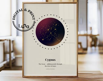 Cygnus Constellation Print: Minimalist Night Sky Star Map (Digital or Physical Print Available)