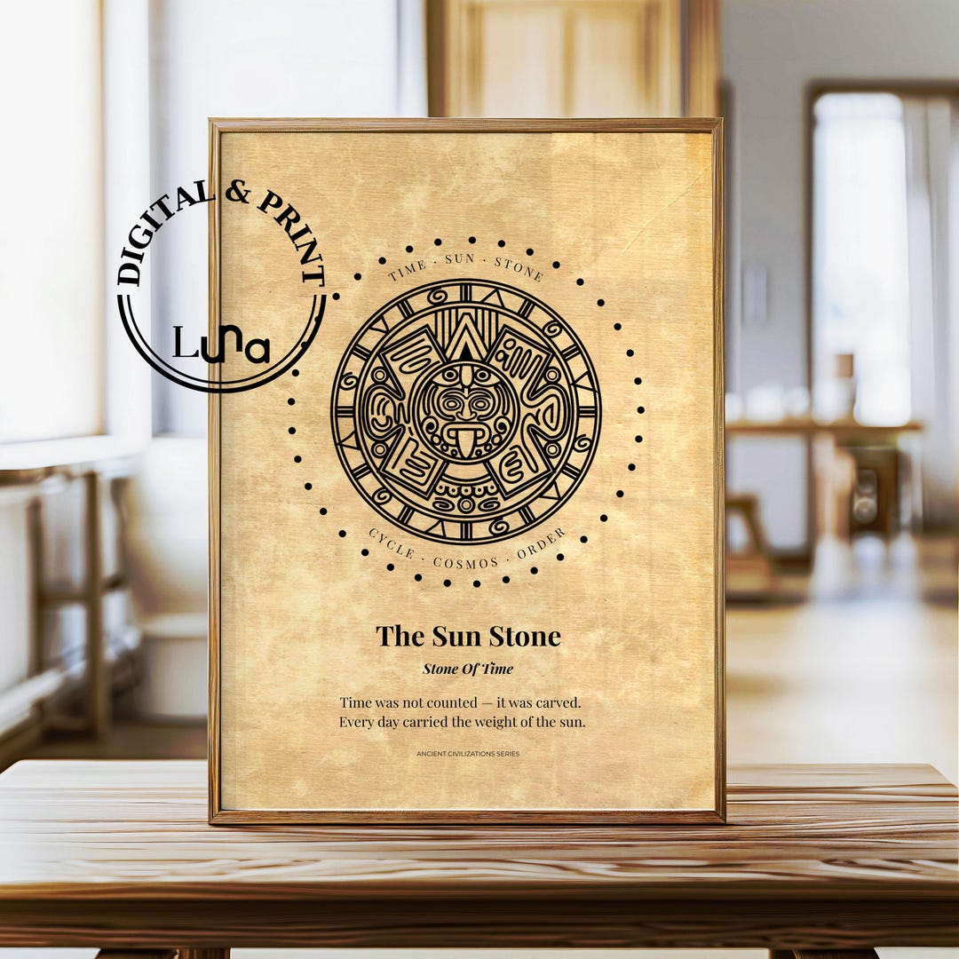 Sun Stone Poster: Aztec Calendar Wall Art, Ancient Civilization Symbol ...