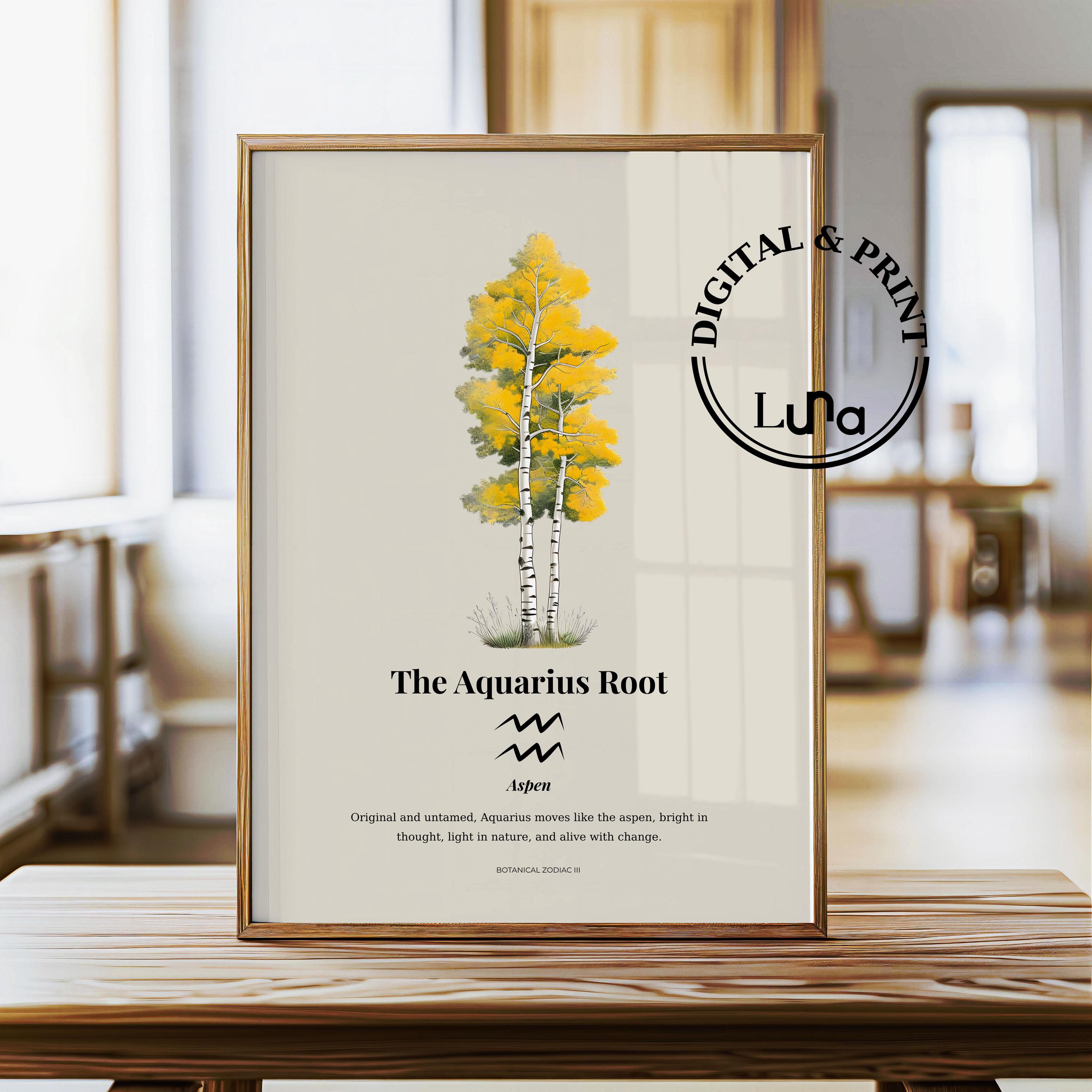 Aquarius Zodiac Poster: Aspen Tree Botanical Astrology Wall Art ...