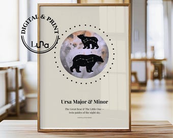 Ursa Major & Minor Print: Minimalist Constellation Art, Cosmic Nursery Decor