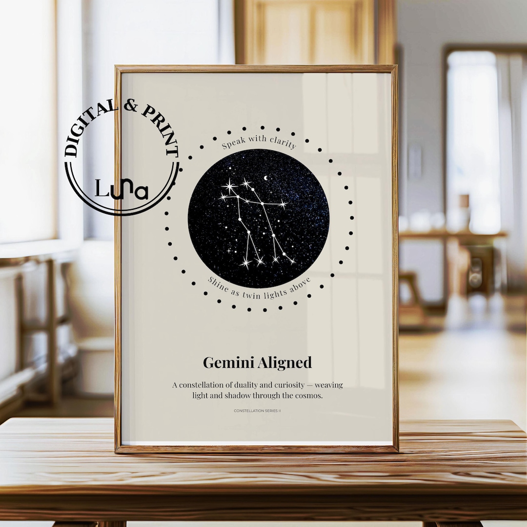 Gemini Aligned Print: Gemini Constellation Minimalist Wall Art, Zodiac ...