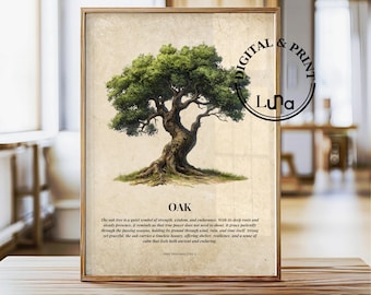 Oak Tree Poster: Botanical Wall Art Print, Vintage Nature Decor (Digital or Physical)