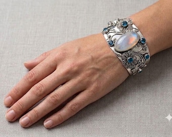 Kirk Stieff Pewter Floral Engraved Etched Vintage Cuff Bracelet