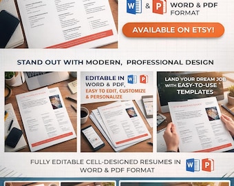 Modern Professional Resume Template | ATS Friendly Word, PDF (Instant Download)