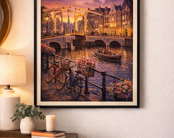 Amsterdam Travel Poster – Vintage Cityscape Mid-Century Style (Digital Download)