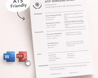 ATS Friendly Resume Template | Simple Modern CV | Professional Resume