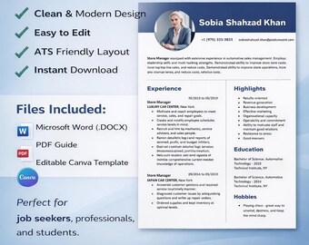 Modern CV Template Word | ATS Friendly Resume DOCX (Instant Download)