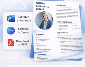 Chic & Professional CV Template – Navy Blue Accents