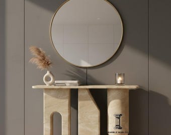 Handmade Travertine Console Table – Sculptural Natural Stone Entryway Furniture
