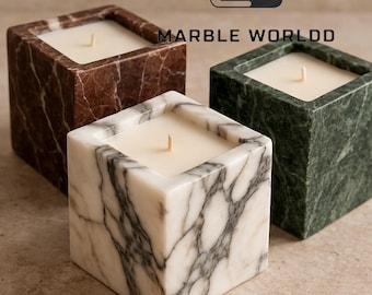Handmade Marble Candle Holder – Square Stone Candle, Minimalist Decor