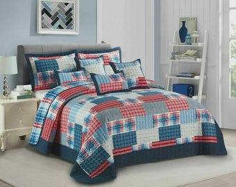 3 Piece Quilted Patchwork Bedspread Throw Single Double King Size Bedding Set