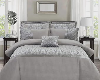 3 Piece Luxury Damask Infinity Quilt Duvet Cover Double King Bedding Set