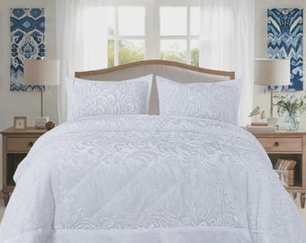 Quilted Velvet Bedspread 3 Piece Throw Pillow Shams Double King Size Bedding Set