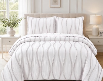 3 Piece Quilted Bedspread Bed Throw Embossed Bedding Set Single Double King Size