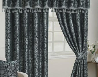 Ready Made Georgia Curtain Modern Jacquard Pencil Pleat Pelmet Curtains Pair