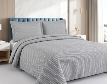 Embroidered Quilted Bedspread Bed Throw Single Double King Size Bedding Sets
