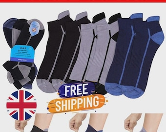 6 Pairs Men's Ankle Socks - Anti-Microbial Cotton Blend, Breathable Sports Socks, UK sizes