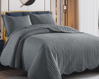 3 Piece Quilted Bedspread Embossed Bed Throw Single Double King Size Bedding Set