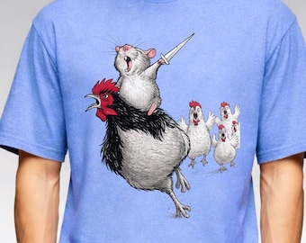 Camiseta divertida de rata montando un pollo, camiseta gráfica de meme caótico de animales, top de humor sarcástico, camiseta unisex de rata, camiseta divertida de animales, camiseta desquiciada