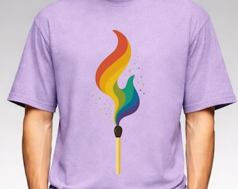 Camiseta Rainbow Flame Match, camiseta gráfica del orgullo LGBTQIA+, camiseta unisex de algodón, camiseta de apoyo al orgullo, fiebre LGBT