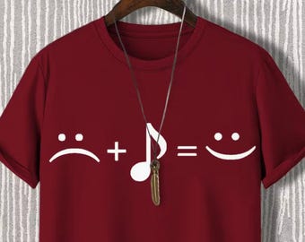 Camiseta "La música cura", camiseta de musicoterapia, camiseta con meme musical, camiseta para amantes de la música, camiseta de musicoterapia, camiseta "Cara triste más nota es igual a cara feliz"