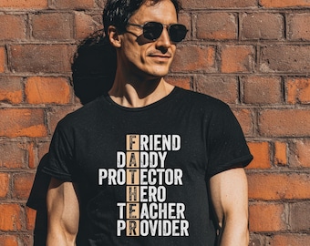 Camiseta tipográfica para el Día del Padre: Amigo, Papá, Protector, Héroe, Maestro, Proveedor, Camiseta para papá, Camiseta de la vida de papá, Camiseta del Día del Padre