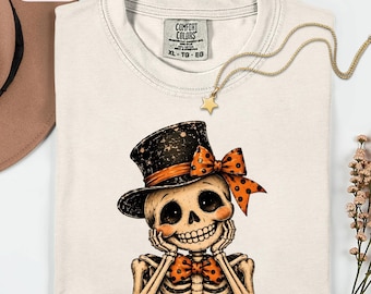 Cute Skeleton Halloween Shirt, Vintage Spooky Top Hat Tee, Retro Skeleton Graphic Tshirt, Cute Halloween Outfit, Spooky Season Gift