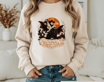 Spooky Cowboy Shirt, Western Ghost Halloween Tee, Retro Cat Lover Tshirt, Vintage Horror Graphic, Spooky Season Gift